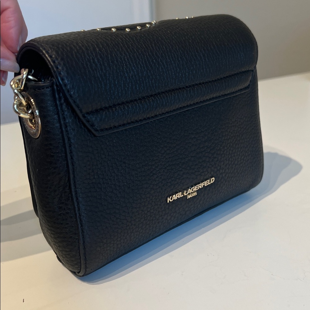 Karl Lagerfeld Gold Studded Paris Flora Crossbody Bag in Black Leather - Picture 10 of 11